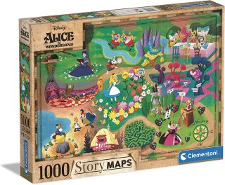Clementoni 39667 - 1000 Teile Puzzle - Alice im Wunderland - Disney Maps